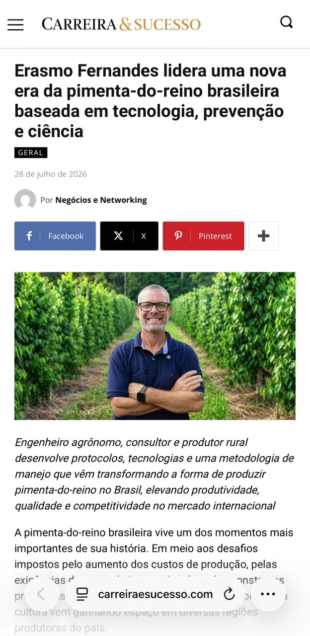 Publicação sobre Erasmo Fernandes no Carreira & Sucesso
