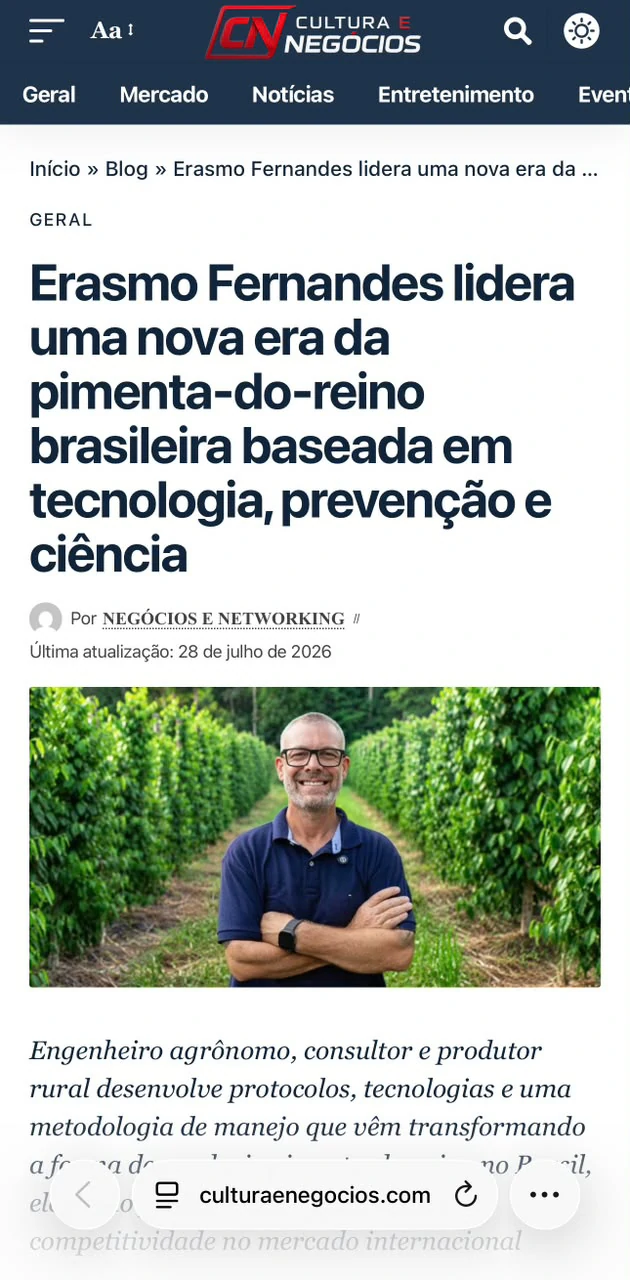 Publicação sobre Erasmo Fernandes no Cultura e Negócios