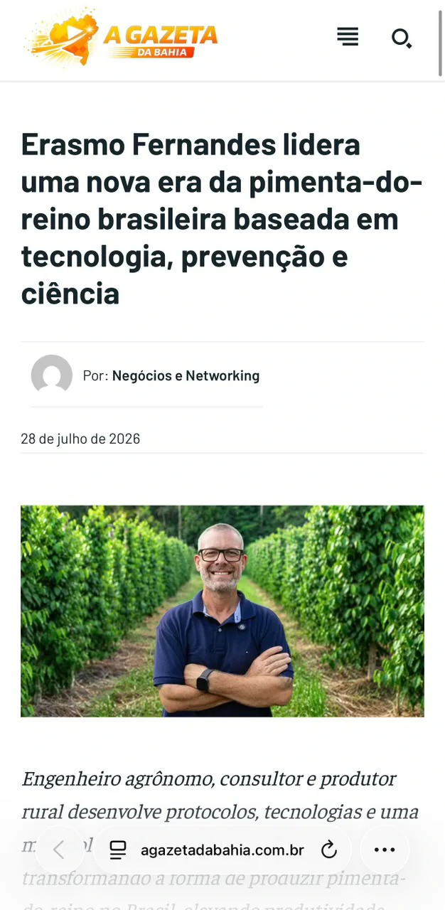 Publicação sobre Erasmo Fernandes no A Gazeta da Bahia