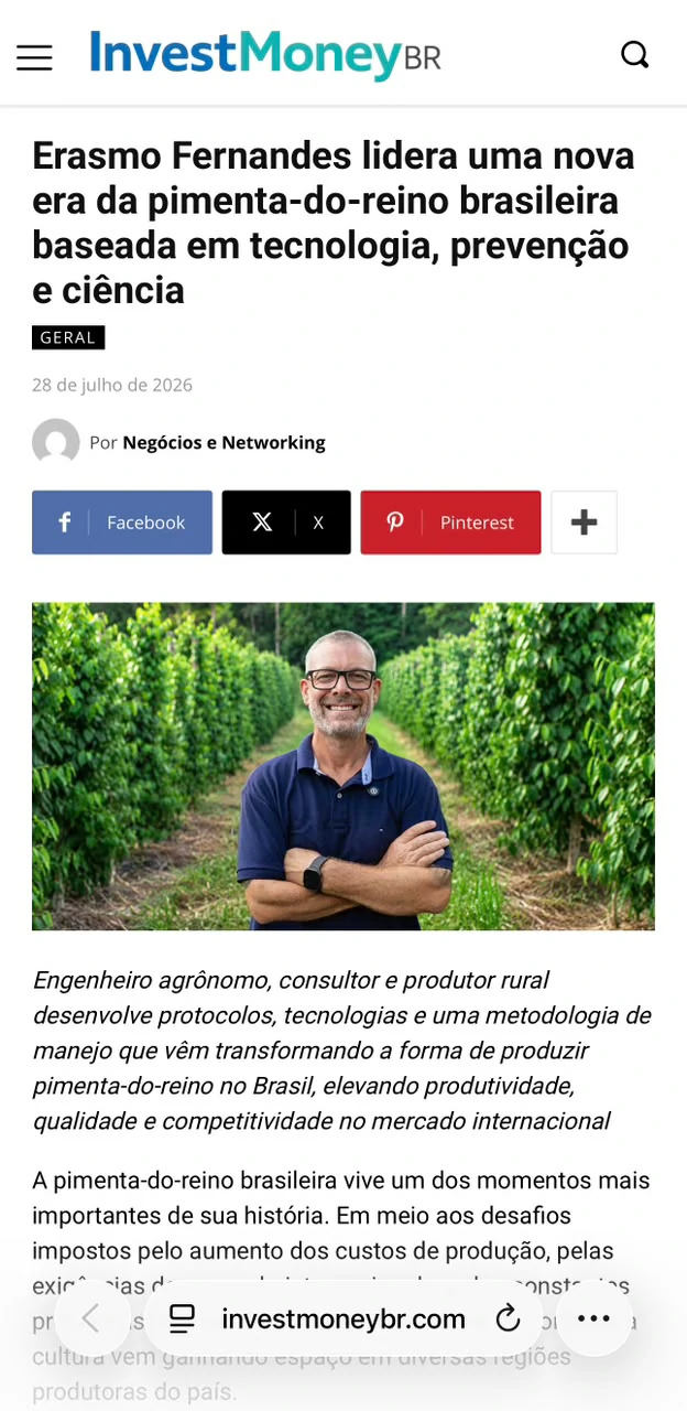Publicação sobre Erasmo Fernandes no InvestMoney BR